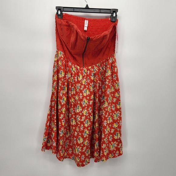 NWT Xhilaration Orange Eyelet with Floral Skirt Sleeveless Dress Women's M - Picture 3 of 7